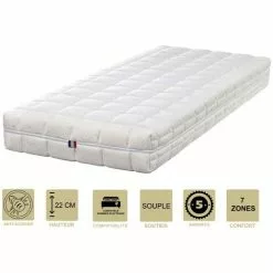 KING OF DREAMS Matelas Face été Latex Naturel 70 Kg/m3 Face Hiver Mémoire De Forme 60 Kg/m3 + Alèse 80x200 X 22 Cm Souple - Spécial Sommier Electrique - Déhoussable Housse Lavable - 7 Zones De Confort