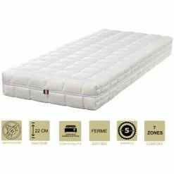 KINGOFDREAMS Matelas Face été Latex Naturel 70 Kg/m3 Face Hiver Mémoire De Forme 60 Kg/m3 90x190 X 22 Cm Ferme + Oreiller Visco + Alèse - Spécial Sommier Electrique - Déhoussable Housse Lavable - 7 Zones De Confort