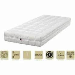 PROVENCE LITERIE Matelas Latex 70% Naturel 80x200 X 21 Cm Souple - Spécial Sommier Electrique - Déhoussable Housse Lavable - 7 Zones De Confort - Ame Poli Lattex 33 Kg/m3 - Hypoallergénique