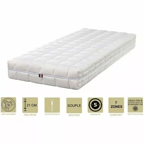 PROVENCE LITERIE Matelas Latex 70% Naturel 80x190 X 21 Cm Souple + Oreiller Visco - Spécial Sommier Electrique - Déhoussable Housse Lavable - 7 Zones De Confort - Ame Poli Lattex 33 Kg/m3 - Hypoallergénique 1 PROVENCE LITERIE Matelas Latex 70% Naturel 80x190 X 21 Cm Souple + Oreiller Visco - Spécial Sommier Electrique - Déhoussable Housse Lavable - 7 Zones De Confort - Ame Poli Lattex 33 Kg/m3 - Hypoallergénique