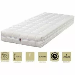 LITERIEJULIEN Matelas Face été Latex Naturel 80 Kg/m3 Face Hiver Mémoire De Forme 60 Kg/m3 80x190 X 21 Cm Souple - Déhoussable Housse Lavable - 7 Zones De Confort
