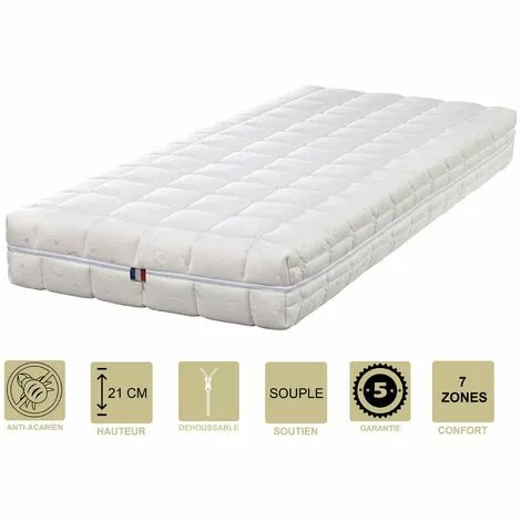LITERIEJULIEN Matelas Face été Latex Naturel 80 Kg/m3 Face Hiver Mémoire De Forme 60 Kg/m3 80x190 X 21 Cm Souple - Déhoussable Housse Lavable - 7 Zones De Confort 1 LITERIEJULIEN Matelas Face été Latex Naturel 80 Kg/m3 Face Hiver Mémoire De Forme 60 Kg/m3 80x190 X 21 Cm Souple - Déhoussable Housse Lavable - 7 Zones De Confort