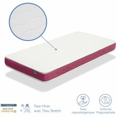 DORMALIT Matelas BEBE ADA 57X117 Epaisseur 10 CM - Noyau Mousse Perforee Et Anti Bacterien - Rose 2 DORMALIT Matelas BEBE ADA 57X117 Epaisseur 10 CM - Noyau Mousse Perforee Et Anti Bacterien - Rose – Image 2