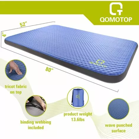 QOMOTOP Matelas De Camping Autogonflant Ultra épais, Matelas De Sol Ultra Confortable Pour Dormir Sur Le Côté, 4 Pouces D'épaisseur, 80" × 52" (double), Lit D'invité Portable Au Sol Enroulable, Bleu - Blue 1 QOMOTOP Matelas De Camping Autogonflant Ultra épais, Matelas De Sol Ultra Confortable Pour Dormir Sur Le Côté, 4 Pouces D'épaisseur, 80" × 52" (double), Lit D'invité Portable Au Sol Enroulable, Bleu - Blue