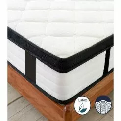 LITERIE JULIEN Matelas Akira A Ressorts Ensaches + 3,5 Cm Latex Naturel à 70 % En 75 Kg/m3 - 80x200 Hauteur +/- 26 Cm - Accueil Moelleux - Soutien Equilibre - 5 Zones De Confort - Hypoallergenique