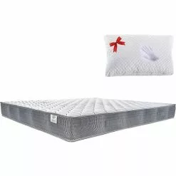 Farmarelax - Kit Matelas Plus Oreiller - MEMORY FOAM Adaptatif - En Cadeau - Bandeau 5D Rafraîchissant Et Respirant Super Air - Orthopédique Et Anatomique - Hauteur 19 Cm - 120x190 Cm