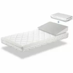 DORMALIT Pack Matelas Caramel 57x117 Cm H 11cm + Plan Incline 15 + Protege Matelas 57x117 Cm. Dehoussable Et Lavable.Noyau En Mousse Perforee