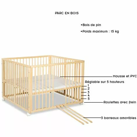 KLUPS JONAS Parc Bébé Réglable En Bois Avec Roulettes Intégrées Pin - Pin 2 KLUPS JONAS Parc Bébé Réglable En Bois Avec Roulettes Intégrées Pin - Pin – Image 2