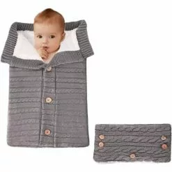 LTS FAFA Gigoteuse Bébé Tricotée Couverture Bébé Emmailloter Poussette Sac De Couchage Gants Ensemble En Laine D'agneau Avec Boutons Pour Bébé 0-12 Mois