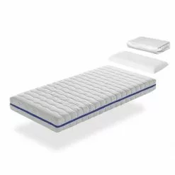 DREAMDI Pack Matelas Mousse à Mémoire 90X180 GEA VISCO LIT ENFANTS, Epaisseur 18 CM + 1 Oreiller à Memoire 90x35 + 1 Protege Matelas 90x180