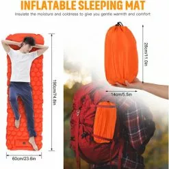 TANCYCO Tapis De Couchage Gonflable Avec Matelas à Air De Pompe à Pied D'oreiller Pour Les Voyages De Randonnée Pédestre,Orange,Modèle De Cellule Polygone -Matelas Boutique 59953315 3