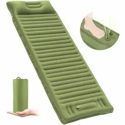 MACARON Matelas De Camping Gonflable, Coussin D'air Ultraléger Étanche Tapis De Couchage Avec Oreiller, Portable Matelas Autogonflant Pour Camping Voyage Randonnée Plage Tente (Armée Verte)LO-Ron