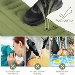 MACARON Matelas De Camping Gonflable, Coussin D'air Ultraléger Étanche Tapis De Couchage Avec Oreiller, Portable Matelas Autogonflant Pour Camping Voyage Randonnée Plage Tente (Armée Verte)LO-Ron -Matelas Boutique 60657053 3