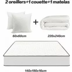 IZTOSS Ensemble Matelas Et Couette Et 2 Oreillers - 1 Matelas 140x190x16cm + 1 Couette 220x240cm + 2 Oreillers 60x60cm (Matelas+Couette+ 2 Oreillers) -Matelas Boutique 60667452 4