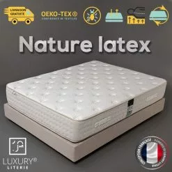 LUXURY LITERIE Matelas 90x190 Cm, Hauteur 26 Cm, Nature Latex, Latex Naturel, 10 Zones De Confort, Indépendance Du Couchage, Réversible, Orthopédique