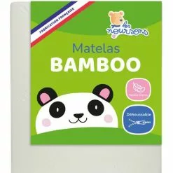 LES NOURSONS Matelas Bébé Bamboo - 60x120 Cm - Doux Et Absorbant - Déhoussable - Sans Traitement Chimique - Fabrication Française - Blanc