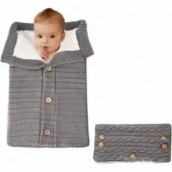FOZIY Gigoteuse Bébé Tricotée Couverture Bébé Emmailloter Poussette Sac De Couchage Gants Ensemble En Laine D'agneau Avec Boutons Pour Bébé 0-12 Mois，Fonepro