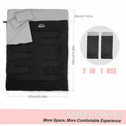 ASUPERMALL 86''x60'' Double Sac De Couchage Thermique 2 Personnes Camping En Plein Air Randonnée Sac De Couchage Avec 2 Oreillers -Matelas Boutique 67151096 5