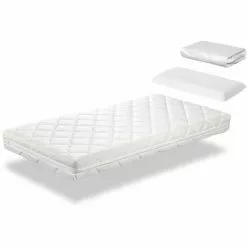 DORMALIT Pack Matelas 80X130 CARAMEL LIT ENFANT, Epaisseur 11 CM + 1 Oreiller A Memoire 80x35 + 1 Protege Matelas 80x130