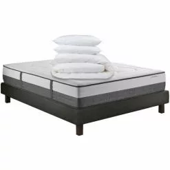 Matelas Soldes Boutique 15 HBEDDING Ensemble Matelas Mémoire De Forme 140x190 + Sommier + Couette + 2 Oreillers - Memo Graphene - Noir