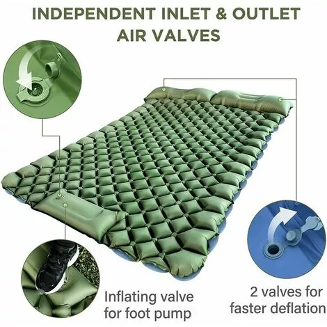 QERSTA Double Matelas De Couchage De Camping, Coussin De Camping Gonflable Presse-pieds Ultraléger 2 Personnes Tapis De Camping Avec Oreiller Pour Camping Randonnée Voyage Sac à Dos Tente Et Vanlife 2 QERSTA Double Matelas De Couchage De Camping, Coussin De Camping Gonflable Presse-pieds Ultraléger 2 Personnes Tapis De Camping Avec Oreiller Pour Camping Randonnée Voyage Sac à Dos Tente Et Vanlife – Image 2