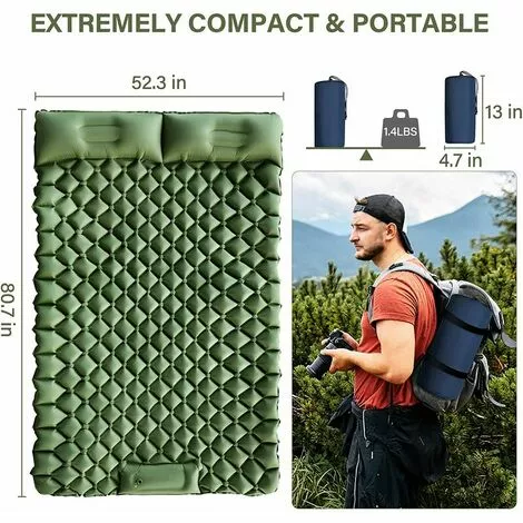QERSTA Double Matelas De Couchage De Camping, Coussin De Camping Gonflable Presse-pieds Ultraléger 2 Personnes Tapis De Camping Avec Oreiller Pour Camping Randonnée Voyage Sac à Dos Tente Et Vanlife 5 QERSTA Double Matelas De Couchage De Camping, Coussin De Camping Gonflable Presse-pieds Ultraléger 2 Personnes Tapis De Camping Avec Oreiller Pour Camping Randonnée Voyage Sac à Dos Tente Et Vanlife – Image 5